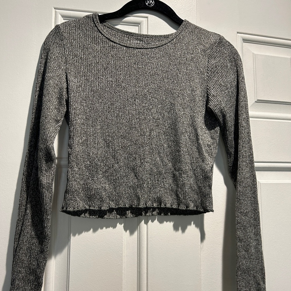 American Eagle Outfitters Charcoal Ribbed Crop Top